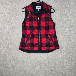 Old Navy Womens Plaid Quilted Vest S Red/Black Fall/Winter